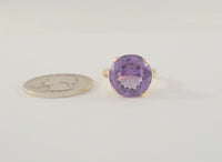 Highly Detailed Antique Victorian14K Solid Rose Gold Ring set w/ a Huge 8.5 CT Round Natural Amethyst Size 7
