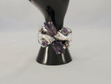 Amazing Massive Vintage Mexican 980 Sterling Silver Hands w/ Carved Amethyst Tulips Chunky Cuff Bracelet Ca. 1940's