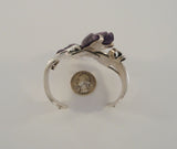 Amazing Massive Vintage Mexican 980 Sterling Silver Hands w/ Carved Amethyst Tulips Chunky Cuff Bracelet Ca. 1940's