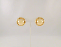 Large Signed Vintage Carla Solid 14K Yellow Gold Dimensional Half Dome Omega or French Clip-On Earrings w/ Swirl Edge Detail 27x11mm
