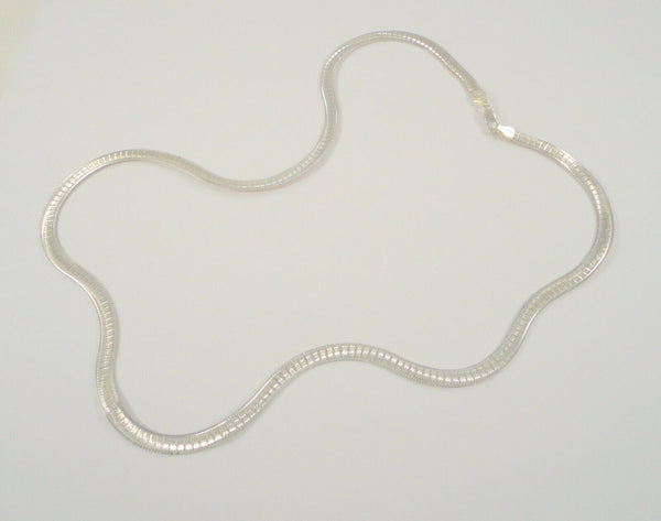 Sparkly Signed Vintage Italian Sterling Silver 6.35mm Wide Flat Herringbone Chain Necklace w/ Fancy Diamond Cut Ellipse Design & Beveled Profile 24" Long