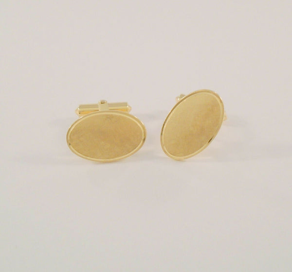 Large Finely Crafted Signed Vintage Barton Ballou Solid 14K Yellow Gold Milled Finish Oval Cufflinks Cuff Links