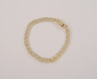 Heavy Signed Vintage Solid 14K Yellow Gold 7.9mm Wide Flat Curb or Cuban Link Bracelet w/ Safety Catch  8 5/16"