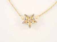 Sparkly Signed Vintage Gold Vermeil on Sterling Silver & Sparkly Faceted Clear Stones Retro Star Shaped Fixed Pendant Necklace 18.25"