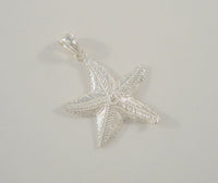 Large Sparkly Vintage Detailed Sterling Silver Dimensional Curvy Etched Ocean Starfish Pendant