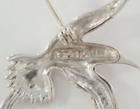 Detailed Vintage or Antique Sterling Silver Carved Paradise Whydah Long-Tailed Bird Pin Pendant