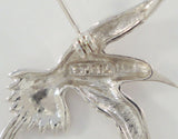 Detailed Vintage or Antique Sterling Silver Carved Paradise Whydah Long-Tailed Bird Pin Pendant