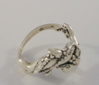 Detailed Signed Vintage Silver Cloud of Albuquerque Satin Finished Sterling Silver Dolphins Ring w/ Sparkly Diamond Cut Bubbles 13mm Wide Band Size 7.5