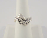 Detailed Signed Vintage Silver Cloud of Albuquerque Satin Finished Sterling Silver Dolphins Ring w/ Sparkly Diamond Cut Bubbles 13mm Wide Band Size 7.5