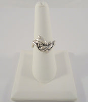 Detailed Signed Vintage Silver Cloud of Albuquerque Satin Finished Sterling Silver Dolphins Ring w/ Sparkly Diamond Cut Bubbles 13mm Wide Band Size 7.5