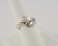 Detailed Signed Vintage Silver Cloud of Albuquerque Satin Finished Sterling Silver Dolphins Ring w/ Sparkly Diamond Cut Bubbles 13mm Wide Band Size 7.5