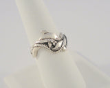 Detailed Signed Vintage Silver Cloud of Albuquerque Satin Finished Sterling Silver Dolphins Ring w/ Sparkly Diamond Cut Bubbles 13mm Wide Band Size 7.5