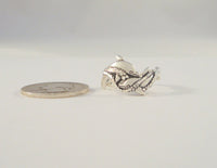 Detailed Signed Vintage Silver Cloud of Albuquerque Satin Finished Sterling Silver Dolphins Ring w/ Sparkly Diamond Cut Bubbles 13mm Wide Band Size 7.5