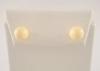 Classy Signed Vintage 14K Solid Yellow Gold & 8mm Round Creamy White Carved Coral Ball Stud Earrings