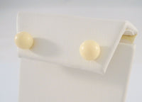 Classy Signed Vintage 14K Solid Yellow Gold & 8mm Round Creamy White Carved Coral Ball Stud Earrings