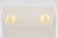 Classy Signed Vintage 14K Solid Yellow Gold & 8mm Round Creamy White Carved Coral Ball Stud Earrings