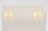 Classy Signed Vintage 14K Solid Yellow Gold & 8mm Round Creamy White Carved Coral Ball Stud Earrings