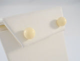 Classy Signed Vintage 14K Solid Yellow Gold & 8mm Round Creamy White Carved Coral Ball Stud Earrings