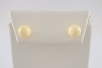 Classy Signed Vintage 14K Solid Yellow Gold & 8mm Round Creamy White Carved Coral Ball Stud Earrings