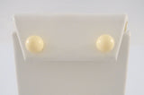 Classy Signed Vintage 14K Solid Yellow Gold & 8mm Round Creamy White Carved Coral Ball Stud Earrings