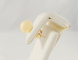 Classy Signed Vintage 14K Solid Yellow Gold & 8mm Round Creamy White Carved Coral Ball Stud Earrings