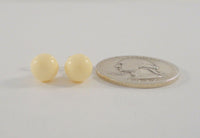 Classy Signed Vintage 14K Solid Yellow Gold & 8mm Round Creamy White Carved Coral Ball Stud Earrings