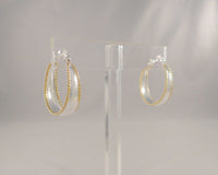 Large Signed Vintage Southwest Sterling Silver w/ Yellow Gold Vermeil Rope Edge Detaiedl Hinged Hoop Pierced Earrings 27x8x21mm