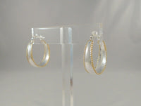 Large Signed Vintage Southwest Sterling Silver w/ Yellow Gold Vermeil Rope Edge Detaiedl Hinged Hoop Pierced Earrings 27x8x21mm