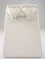 Large Handcrafted  Signed Vintage Mexican Repousse Sterling Silver Modernist Puffy Heart Clip-On Earrings