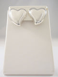 Large Handcrafted  Signed Vintage Mexican Repousse Sterling Silver Modernist Puffy Heart Clip-On Earrings