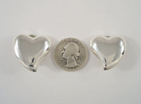 Large Handcrafted  Signed Vintage Mexican Repousse Sterling Silver Modernist Puffy Heart Clip-On Earrings