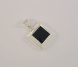 Chunky Vintage Handcrafted Mexican Sterling Silver w/ Black Onyx Inlay Modernist Pendant