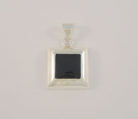 Chunky Vintage Handcrafted Mexican Sterling Silver w/ Black Onyx Inlay Modernist Pendant