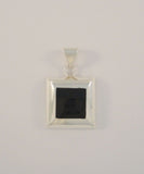 Chunky Vintage Handcrafted Mexican Sterling Silver w/ Black Onyx Inlay Modernist Pendant