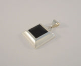 Chunky Vintage Handcrafted Mexican Sterling Silver w/ Black Onyx Inlay Modernist Pendant