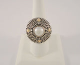 Big Bold Highly Detailed Signed Vintage Bali Style Sterling Silver & 18K Yellow Gold w/ White Freshwater Pearl Ring Size 8.5