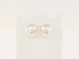 Beautiful, Chic Detailed Vintage Repousse Sterling Silver Fluted Shell Design Stud Pierced Earrings 14.5 x 13mm