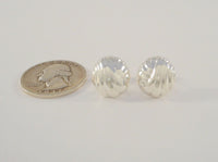 Beautiful, Chic Detailed Vintage Repousse Sterling Silver Fluted Shell Design Stud Pierced Earrings 14.5 x 13mm