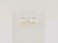 Beautiful, Chic Detailed Vintage Repousse Sterling Silver Fluted Shell Design Stud Pierced Earrings 14.5 x 13mm