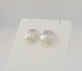 Beautiful, Chic Detailed Vintage Repousse Sterling Silver Fluted Shell Design Stud Pierced Earrings 14.5 x 13mm