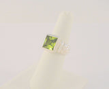 Big Bold Signed Vintage Sterling Silver & Princess Cut Peridot Green Gemstone Curvy Fluted Modernist Statement Ring Size 7