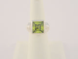 Big Bold Signed Vintage Sterling Silver & Princess Cut Peridot Green Gemstone Curvy Fluted Modernist Statement Ring Size 7