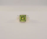 Big Bold Signed Vintage Sterling Silver & Princess Cut Peridot Green Gemstone Curvy Fluted Modernist Statement Ring Size 7