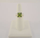 Big Bold Signed Vintage Sterling Silver & Princess Cut Peridot Green Gemstone Curvy Fluted Modernist Statement Ring Size 7