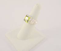 Big Bold Signed Vintage Sterling Silver & Princess Cut Peridot Green Gemstone Curvy Fluted Modernist Statement Ring Size 7