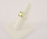 Big Bold Signed Vintage Sterling Silver & Princess Cut Peridot Green Gemstone Curvy Fluted Modernist Statement Ring Size 7