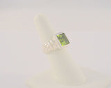 Big Bold Signed Vintage Sterling Silver & Princess Cut Peridot Green Gemstone Curvy Fluted Modernist Statement Ring Size 7