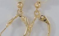 Long Signed Vintage 14K Solid Yellow Gold & White Freshwater Pearl Leverback Earrings w/ Hammered Round Beads & Puffy Hearts