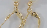 Long Signed Vintage 14K Solid Yellow Gold & White Freshwater Pearl Leverback Earrings w/ Hammered Round Beads & Puffy Hearts