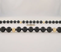 Long Dramatic Vintage Hand Knotted 14K Solid Yellow Gold Faceted Beveled Mirror Ball & Round Black Onyx Beaded Strand Necklace 11mm Circa 1960's - 70's Long 33 5/8"